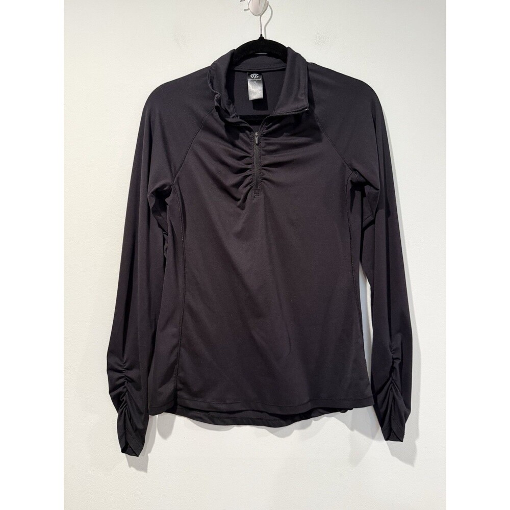 Champion C9 1/4 Zip Athletic Top Womens Small Blk Active Stretch Gym Gorp Travel